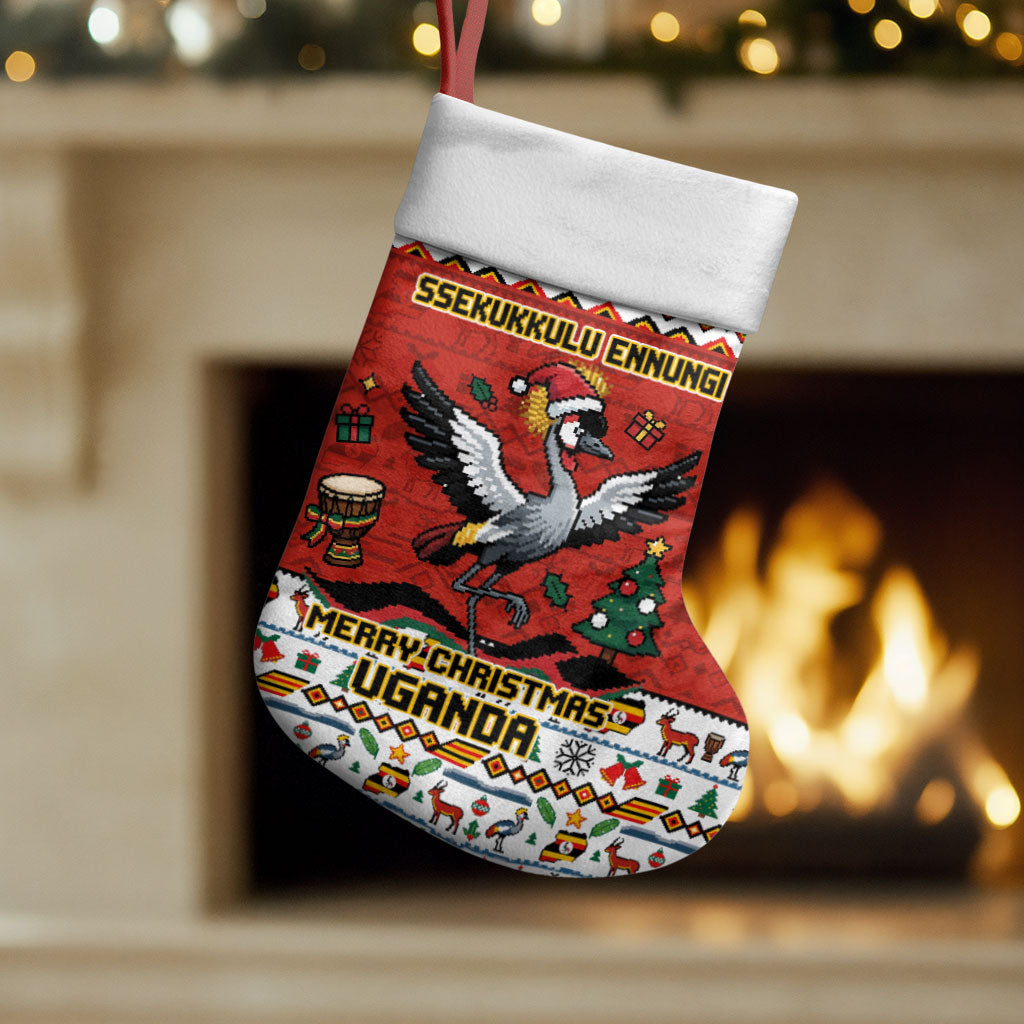 Uganda Christmas Crested Crane Christmas Stocking Ugandan Kob - Map Flag - Ssekukkulu Ennungi - Ugly Pixel Art