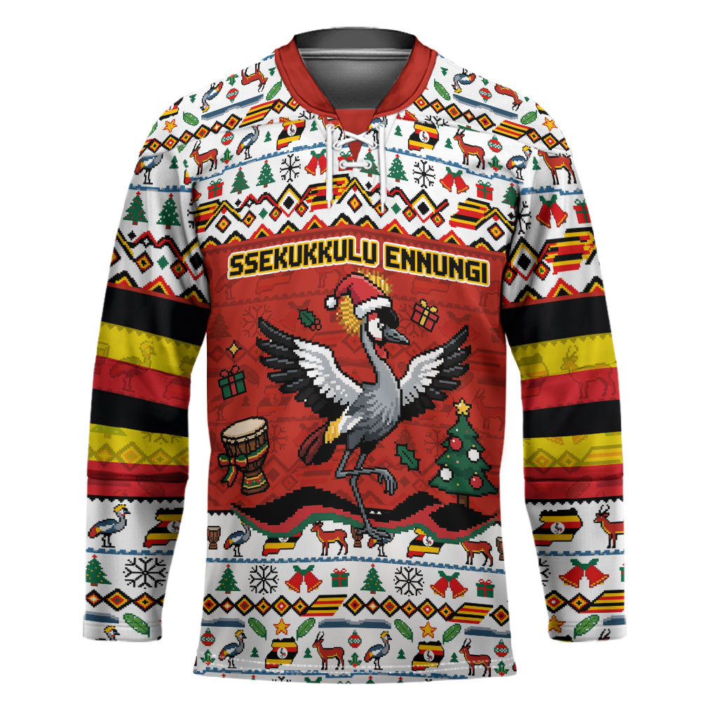 Uganda Christmas Crested Crane Hockey Jersey Ugandan Kob - Map Flag - Ssekukkulu Ennungi - Ugly Pixel Art
