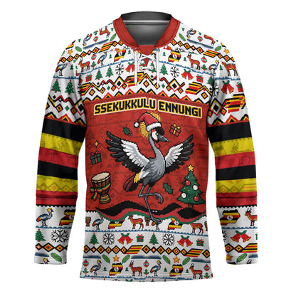 Uganda Christmas Crested Crane Hockey Jersey Ugandan Kob - Map Flag - Ssekukkulu Ennungi - Ugly Pixel Art