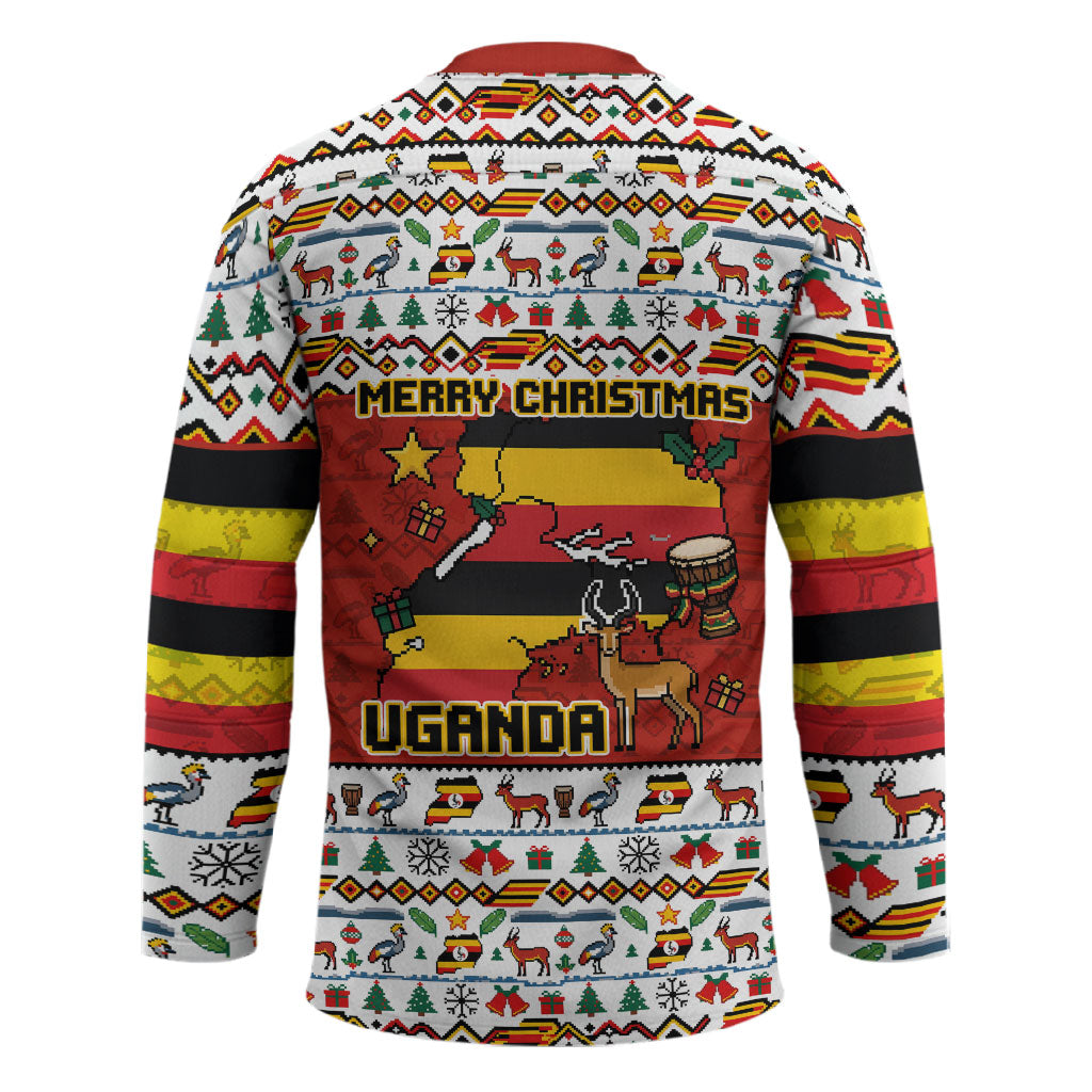 Uganda Christmas Crested Crane Hockey Jersey Ugandan Kob - Map Flag - Ssekukkulu Ennungi - Ugly Pixel Art