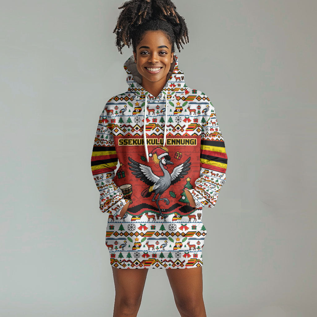Uganda Christmas Crested Crane Hoodie Dress Ugandan Kob - Map Flag - Ssekukkulu Ennungi - Ugly Pixel Art