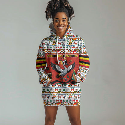 Uganda Christmas Crested Crane Hoodie Dress Ugandan Kob - Map Flag - Ssekukkulu Ennungi - Ugly Pixel Art