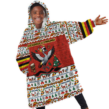 Uganda Christmas Crested Crane Kid Wearable Blanket Hoodie Ugandan Kob - Map Flag - Ssekukkulu Ennungi - Ugly Pixel Art