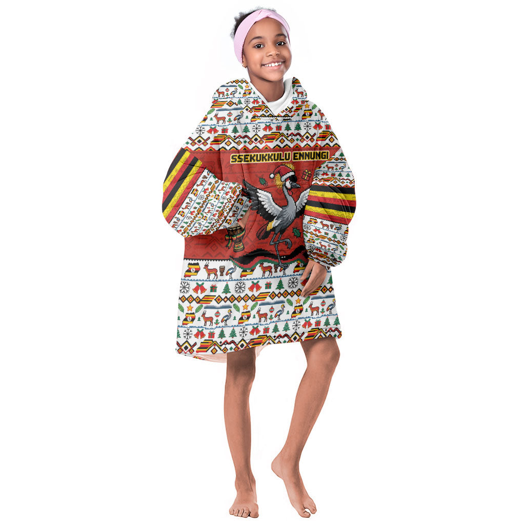 Uganda Christmas Crested Crane Kid Wearable Blanket Hoodie Ugandan Kob - Map Flag - Ssekukkulu Ennungi - Ugly Pixel Art