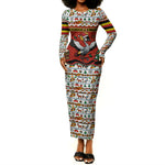 Uganda Christmas Crested Crane Long Sleeve Bodycon Dress Ugandan Kob - Map Flag - Ssekukkulu Ennungi - Ugly Pixel Art