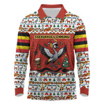 Uganda Christmas Crested Crane Long Sleeve Polo Shirt Ugandan Kob - Map Flag - Ssekukkulu Ennungi - Ugly Pixel Art
