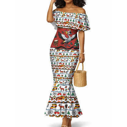 Uganda Christmas Crested Crane Mermaid Dress Ugandan Kob - Map Flag - Ssekukkulu Ennungi - Ugly Pixel Art