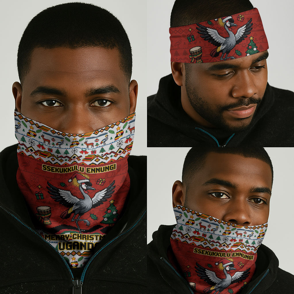 Uganda Christmas Crested Crane Neck Gaiter Ugandan Kob - Map Flag - Ssekukkulu Ennungi - Ugly Pixel Art