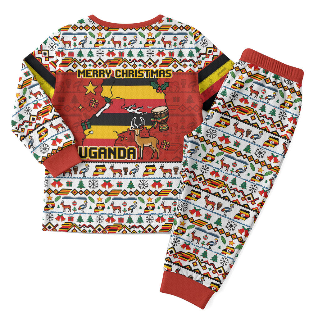 Uganda Christmas Crested Crane Christmas Pajama Set Ugandan Kob - Map Flag - Ssekukkulu Ennungi - Ugly Pixel Art