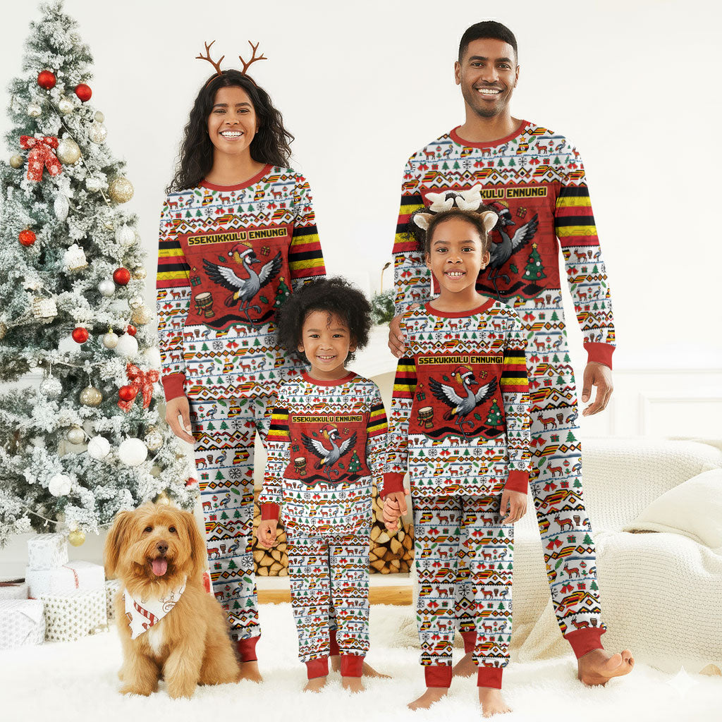Uganda Christmas Crested Crane Christmas Pajama Set Ugandan Kob - Map Flag - Ssekukkulu Ennungi - Ugly Pixel Art