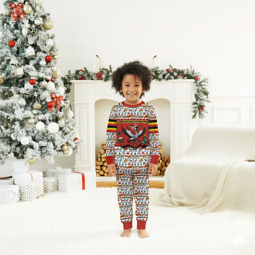Uganda Christmas Crested Crane Christmas Pajama Set Ugandan Kob - Map Flag - Ssekukkulu Ennungi - Ugly Pixel Art