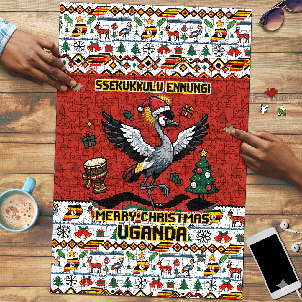 Uganda Christmas Crested Crane Puzzle Ugandan Kob - Map Flag - Ssekukkulu Ennungi - Ugly Pixel Art