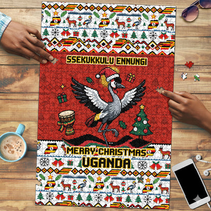 Uganda Christmas Crested Crane Puzzle Ugandan Kob - Map Flag - Ssekukkulu Ennungi - Ugly Pixel Art