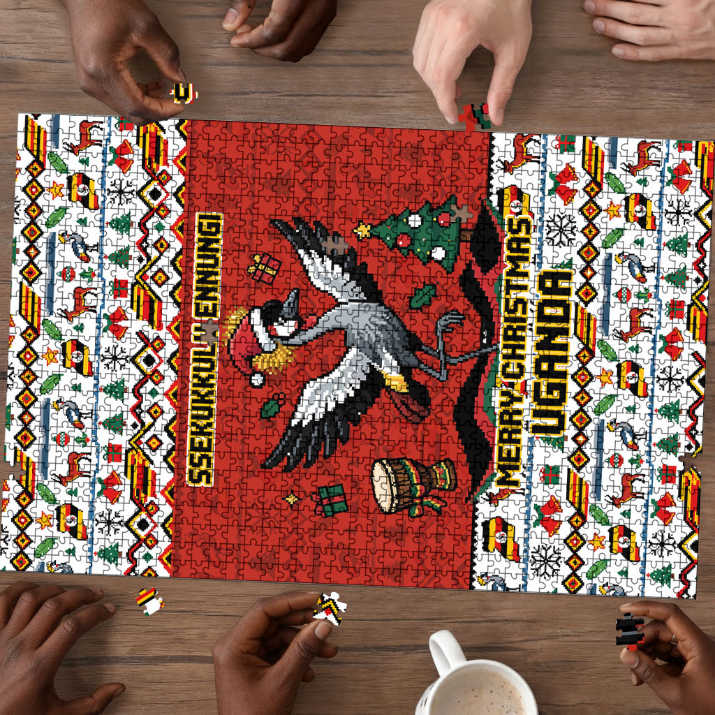 Uganda Christmas Crested Crane Puzzle Ugandan Kob - Map Flag - Ssekukkulu Ennungi - Ugly Pixel Art