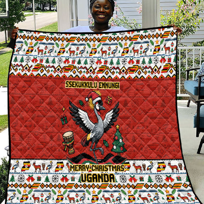 Uganda Christmas Crested Crane Quilt Ugandan Kob - Map Flag - Ssekukkulu Ennungi - Ugly Pixel Art