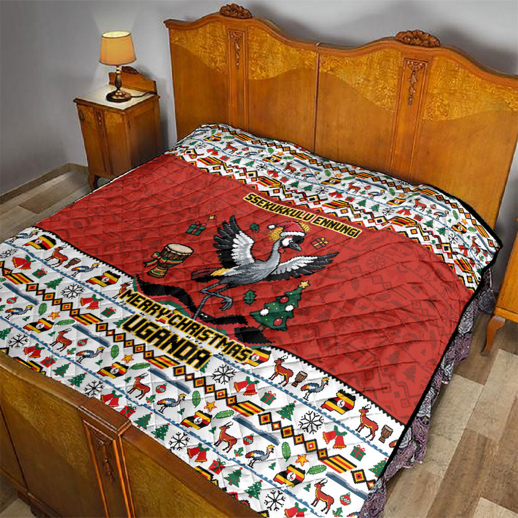 Uganda Christmas Crested Crane Quilt Ugandan Kob - Map Flag - Ssekukkulu Ennungi - Ugly Pixel Art