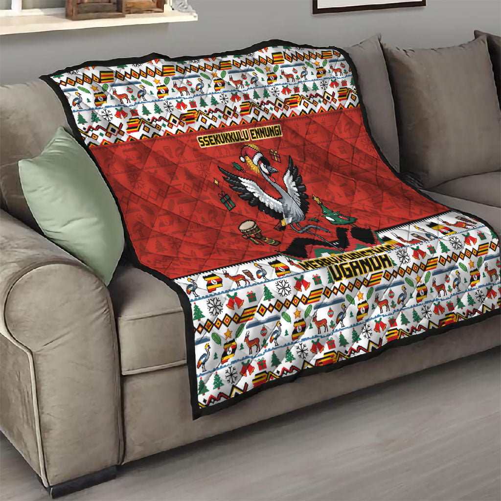 Uganda Christmas Crested Crane Quilt Ugandan Kob - Map Flag - Ssekukkulu Ennungi - Ugly Pixel Art