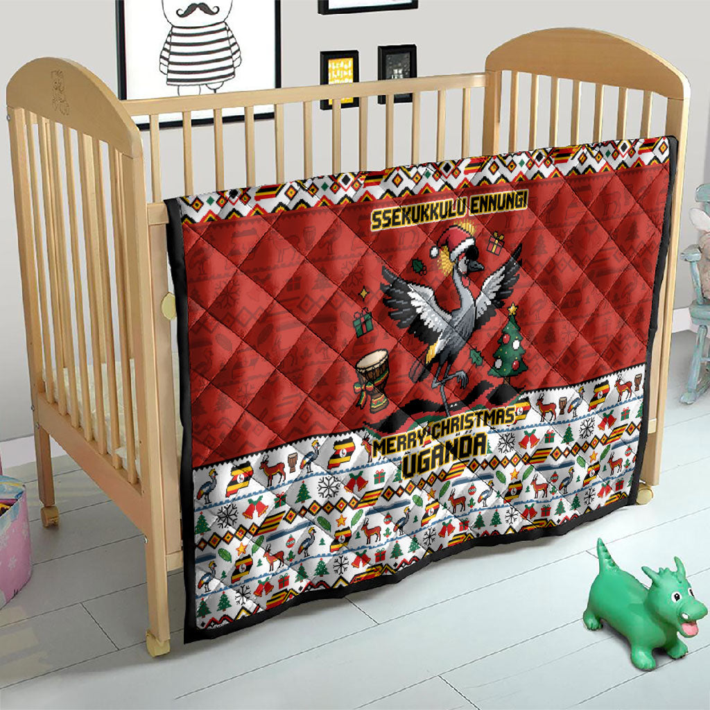 Uganda Christmas Crested Crane Quilt Ugandan Kob - Map Flag - Ssekukkulu Ennungi - Ugly Pixel Art