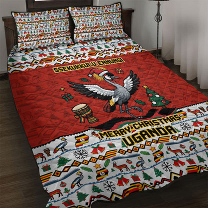 Uganda Christmas Crested Crane Quilt Bed Set Ugandan Kob - Map Flag - Ssekukkulu Ennungi - Ugly Pixel Art