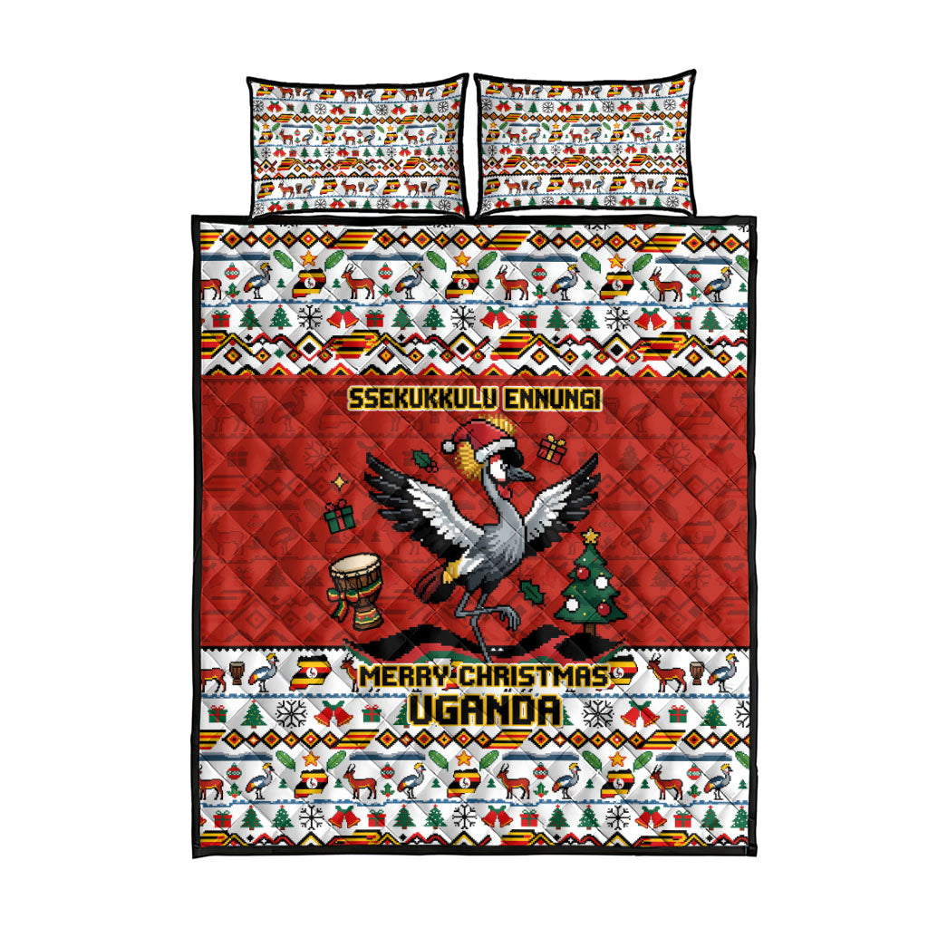 Uganda Christmas Crested Crane Quilt Bed Set Ugandan Kob - Map Flag - Ssekukkulu Ennungi - Ugly Pixel Art