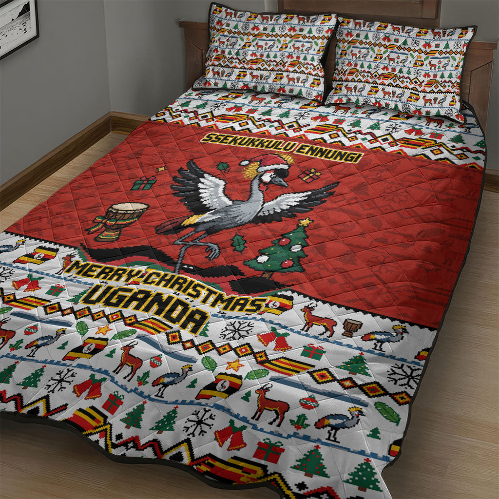 Uganda Christmas Crested Crane Quilt Bed Set Ugandan Kob - Map Flag - Ssekukkulu Ennungi - Ugly Pixel Art
