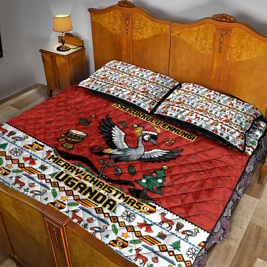 Uganda Christmas Crested Crane Quilt Bed Set Ugandan Kob - Map Flag - Ssekukkulu Ennungi - Ugly Pixel Art