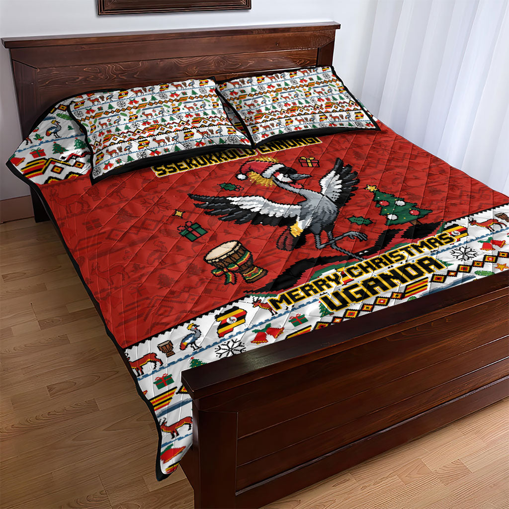 Uganda Christmas Crested Crane Quilt Bed Set Ugandan Kob - Map Flag - Ssekukkulu Ennungi - Ugly Pixel Art