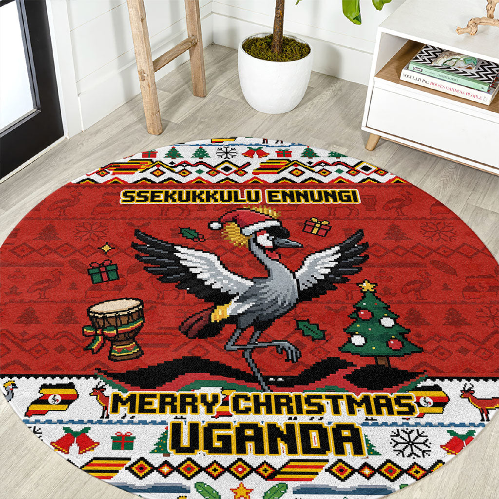 Uganda Christmas Crested Crane Round Carpet Ugandan Kob - Map Flag - Ssekukkulu Ennungi - Ugly Pixel Art