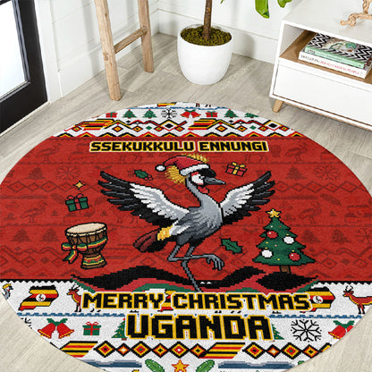 Uganda Christmas Crested Crane Round Carpet Ugandan Kob - Map Flag - Ssekukkulu Ennungi - Ugly Pixel Art