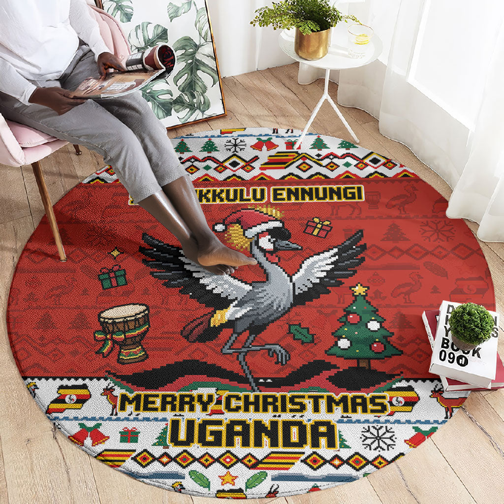 Uganda Christmas Crested Crane Round Carpet Ugandan Kob - Map Flag - Ssekukkulu Ennungi - Ugly Pixel Art