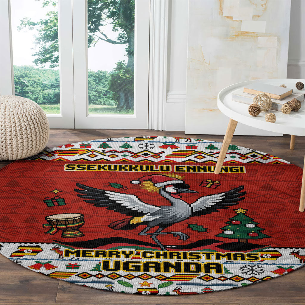 Uganda Christmas Crested Crane Round Carpet Ugandan Kob - Map Flag - Ssekukkulu Ennungi - Ugly Pixel Art