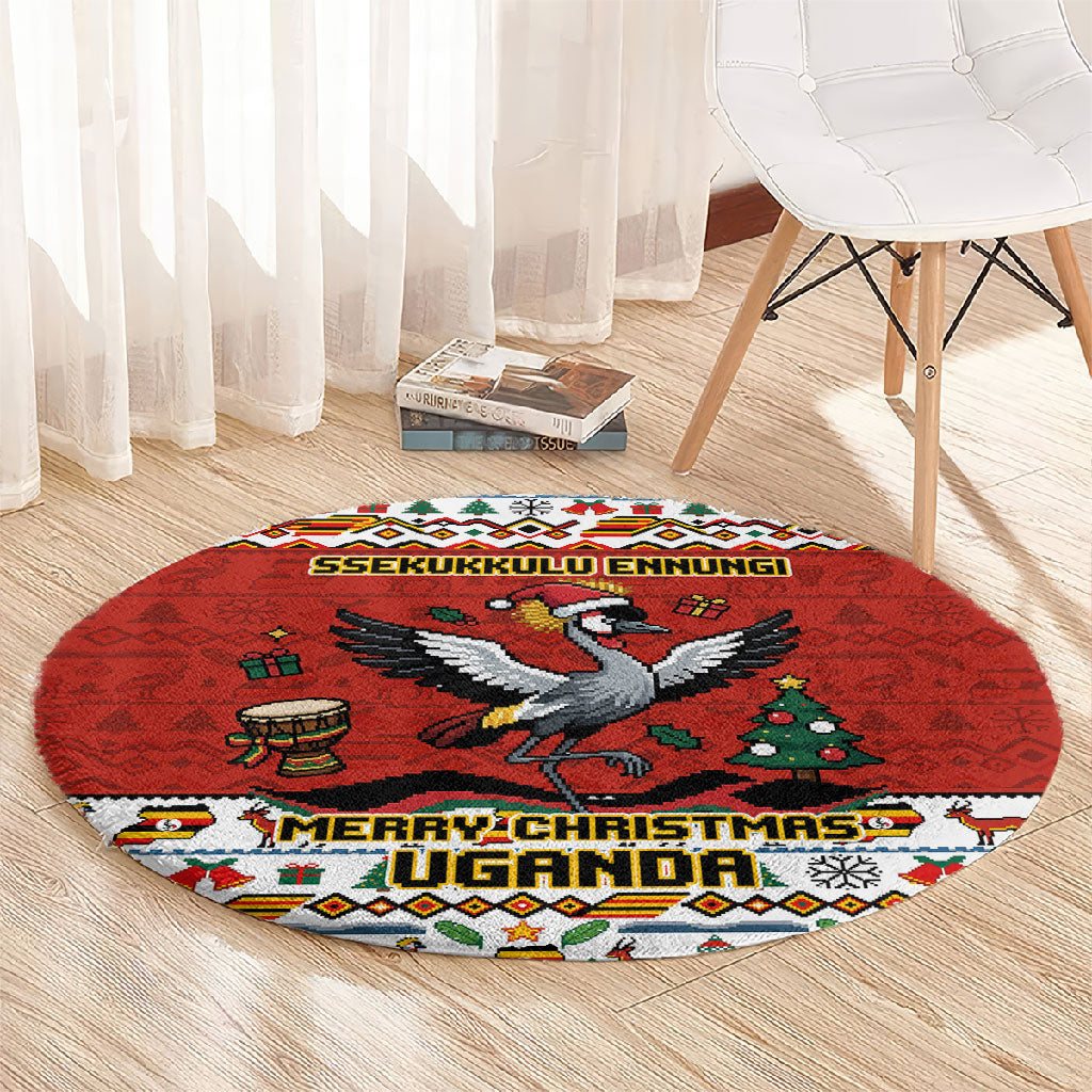 Uganda Christmas Crested Crane Round Carpet Ugandan Kob - Map Flag - Ssekukkulu Ennungi - Ugly Pixel Art