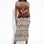Uganda Christmas Crested Crane Short Sleeve Bodycon Dress Ugandan Kob - Map Flag - Ssekukkulu Ennungi - Ugly Pixel Art