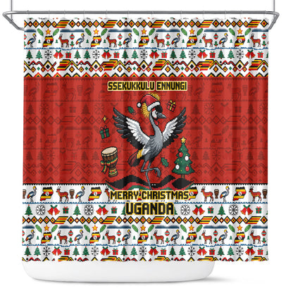 Uganda Christmas Crested Crane Shower Curtain Ugandan Kob - Map Flag - Ssekukkulu Ennungi - Ugly Pixel Art