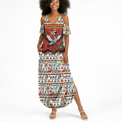 Uganda Christmas Crested Crane Summer Maxi Dress Ugandan Kob - Map Flag - Ssekukkulu Ennungi - Ugly Pixel Art