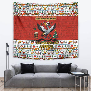 Uganda Christmas Crested Crane Tapestry Ugandan Kob - Map Flag - Ssekukkulu Ennungi - Ugly Pixel Art
