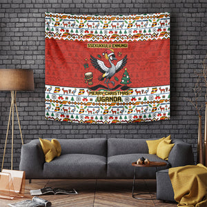 Uganda Christmas Crested Crane Tapestry Ugandan Kob - Map Flag - Ssekukkulu Ennungi - Ugly Pixel Art