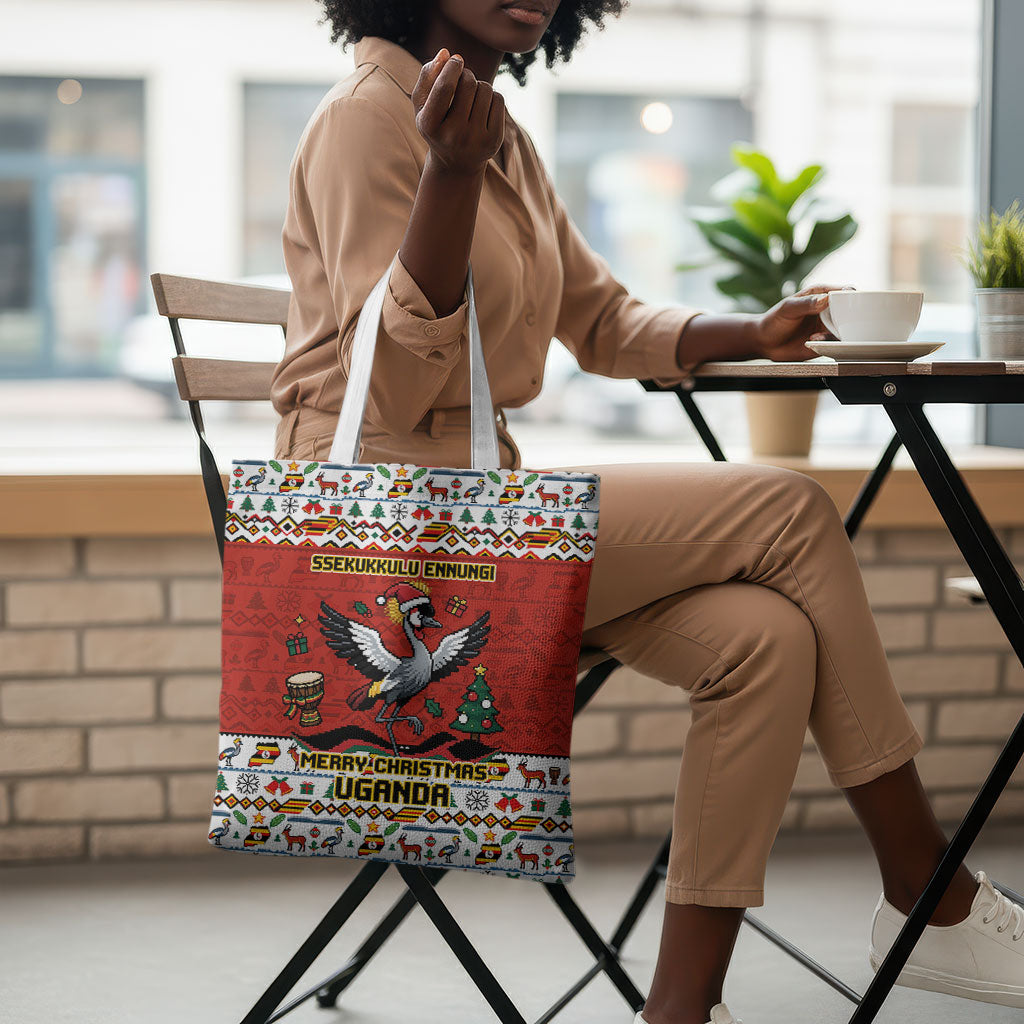 Uganda Christmas Crested Crane Tote Bag Ugandan Kob - Map Flag - Ssekukkulu Ennungi - Ugly Pixel Art