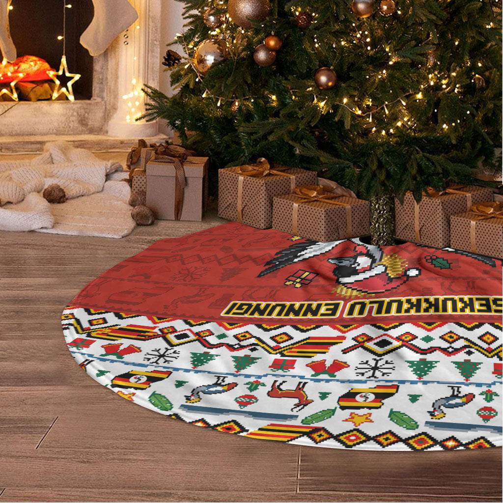 Uganda Christmas Crested Crane Tree Skirt Ugandan Kob - Map Flag - Ssekukkulu Ennungi - Ugly Pixel Art