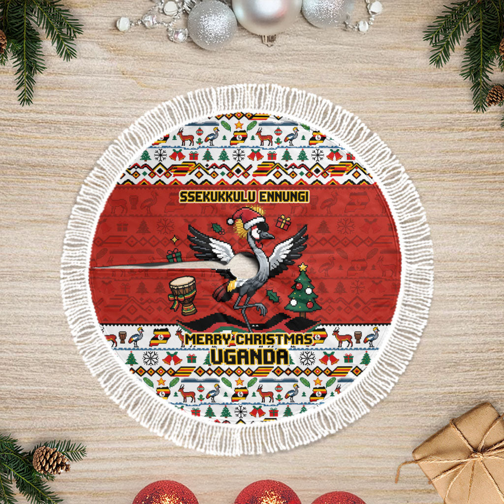 Uganda Christmas Crested Crane Tree Skirt Ugandan Kob - Map Flag - Ssekukkulu Ennungi - Ugly Pixel Art