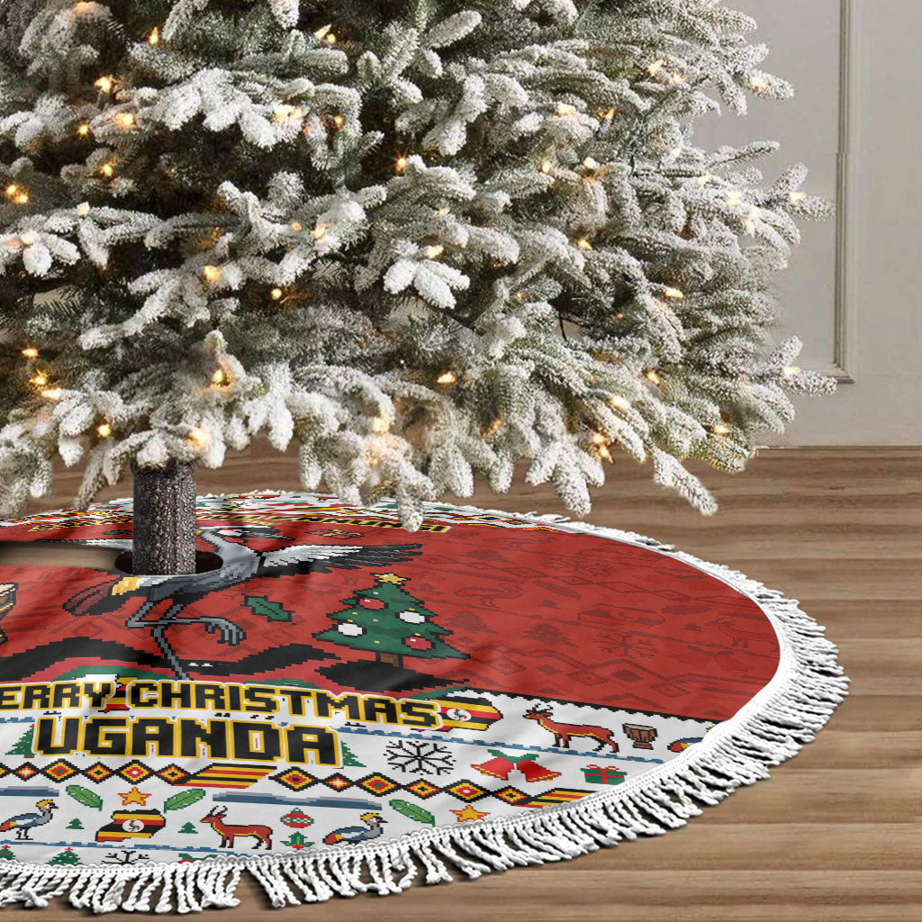 Uganda Christmas Crested Crane Tree Skirt Ugandan Kob - Map Flag - Ssekukkulu Ennungi - Ugly Pixel Art