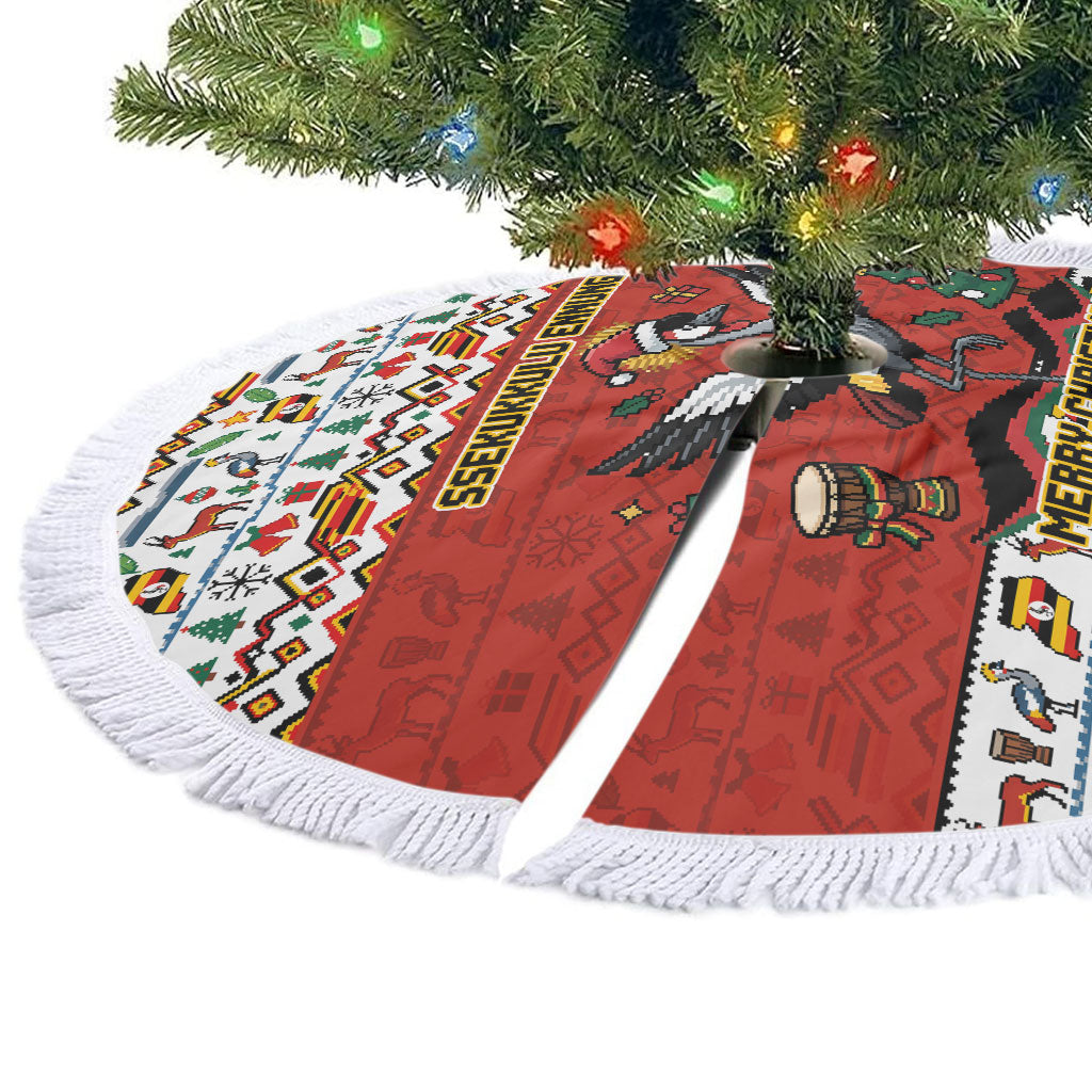 Uganda Christmas Crested Crane Tree Skirt Ugandan Kob - Map Flag - Ssekukkulu Ennungi - Ugly Pixel Art