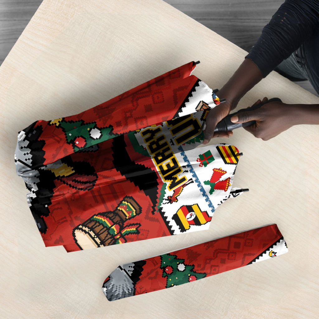 Uganda Christmas Crested Crane Umbrella Ugandan Kob - Map Flag - Ssekukkulu Ennungi - Ugly Pixel Art