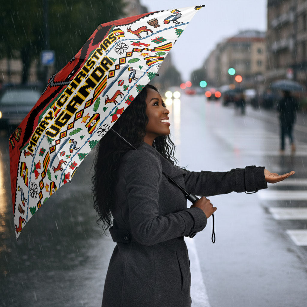 Uganda Christmas Crested Crane Umbrella Ugandan Kob - Map Flag - Ssekukkulu Ennungi - Ugly Pixel Art