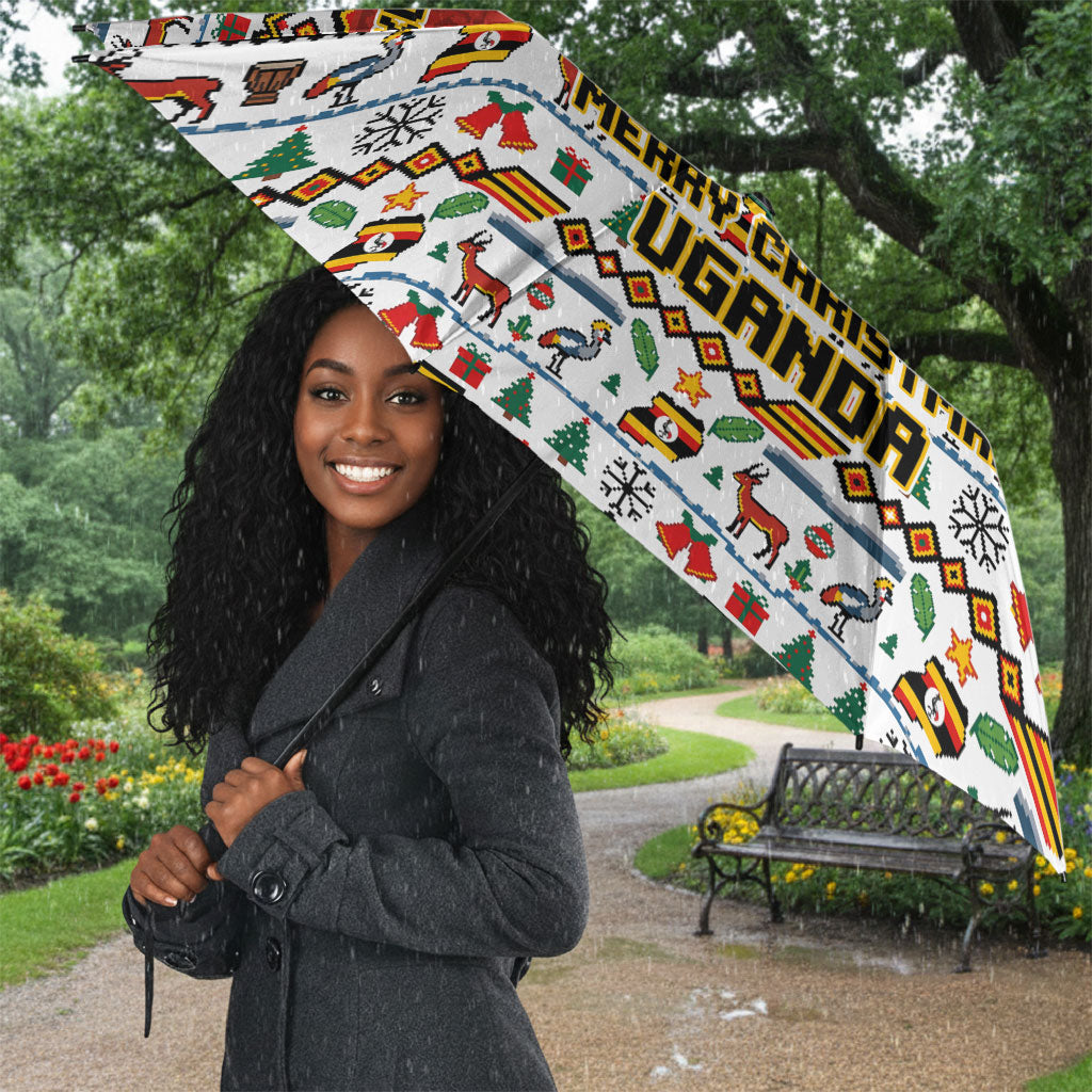 Uganda Christmas Crested Crane Umbrella Ugandan Kob - Map Flag - Ssekukkulu Ennungi - Ugly Pixel Art