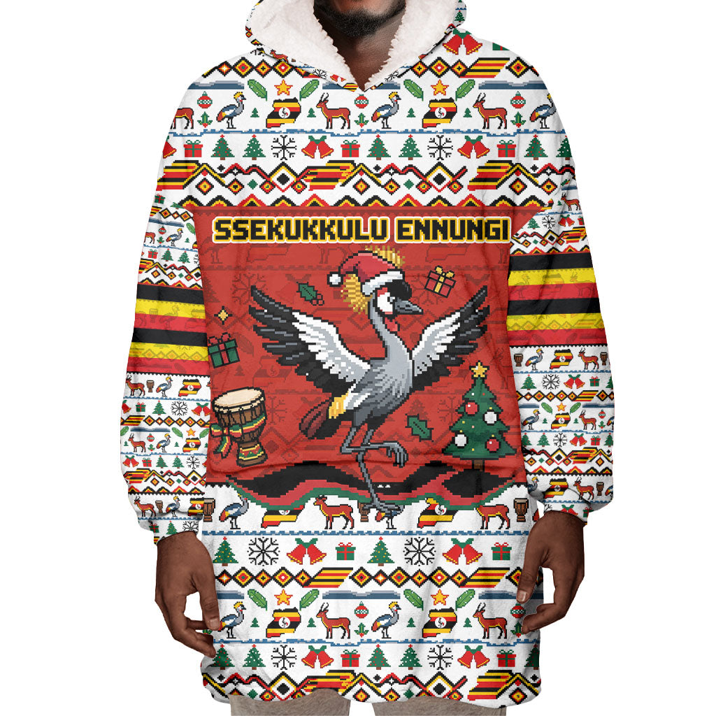 Uganda Christmas Crested Crane Wearable Blanket Hoodie Ugandan Kob - Map Flag - Ssekukkulu Ennungi - Ugly Pixel Art