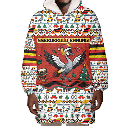 Uganda Christmas Crested Crane Wearable Blanket Hoodie Ugandan Kob - Map Flag - Ssekukkulu Ennungi - Ugly Pixel Art