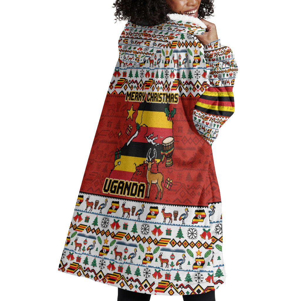 Uganda Christmas Crested Crane Wearable Blanket Hoodie Ugandan Kob - Map Flag - Ssekukkulu Ennungi - Ugly Pixel Art