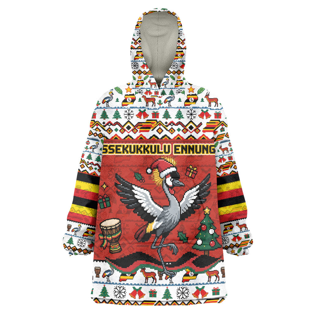 Uganda Christmas Crested Crane Wearable Blanket Hoodie Ugandan Kob - Map Flag - Ssekukkulu Ennungi - Ugly Pixel Art