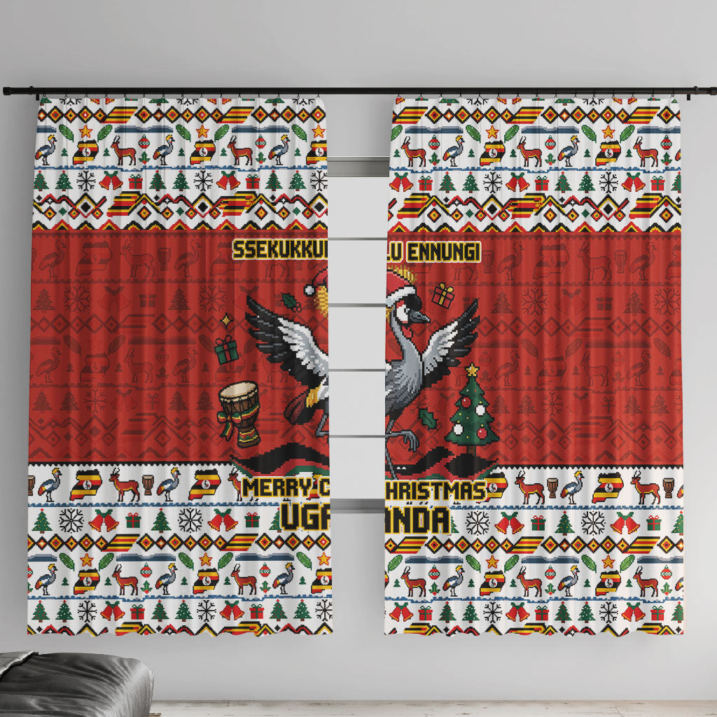 Uganda Christmas Crested Crane Window Curtain Ugandan Kob - Map Flag - Ssekukkulu Ennungi - Ugly Pixel Art